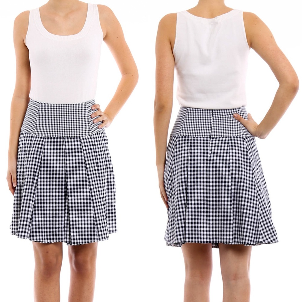 MICHAEL KORS Black & White Gingham Check A-Line Pleated Skirt Size 2